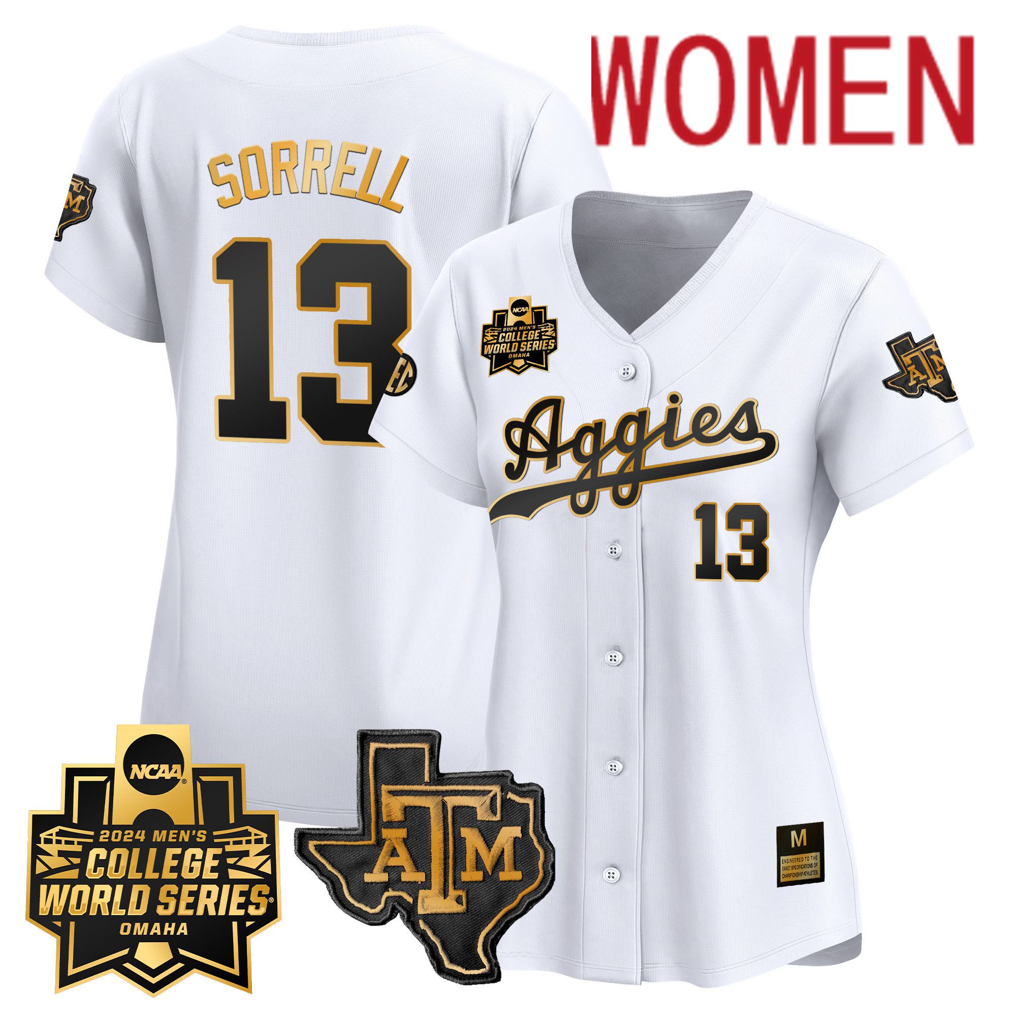 Women Texas A&M Aggies #13 Sorrell White 2024 College World Series Vapor Premier Limited NCAA Jersey style 1